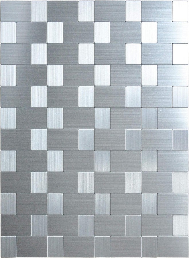 Matiko Peel and Stick Backsplash Subway Tile Stick on Kitchen Bathroom Fireplace Metal in Brushed Silver (30x30 CM) (10pcs) - Image 1